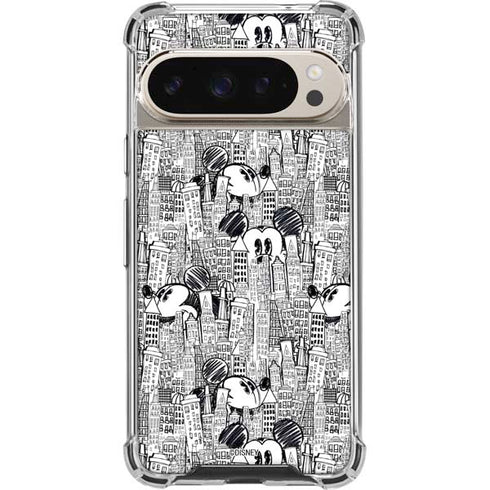 Disney Mickey Mouse Cityscape Sketch Pixel 9/9 Pro Clear Case